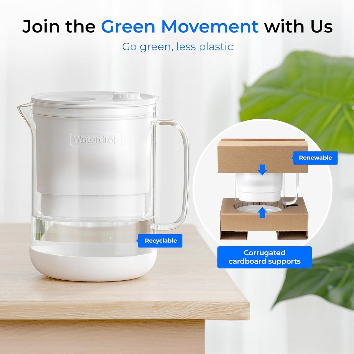 Wassertropfenglas-Wasserfilter-Pitcher