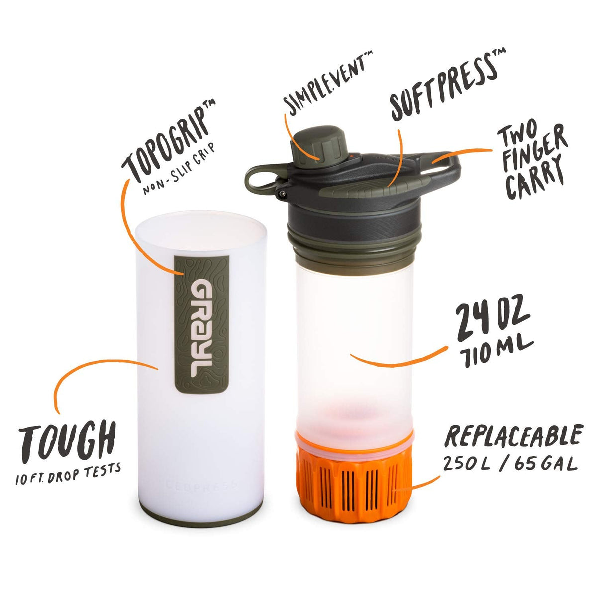 GRAYL Geopress 68 g Wasserreiniger für globales Reisen, Backpacking, Wandern und Überleben