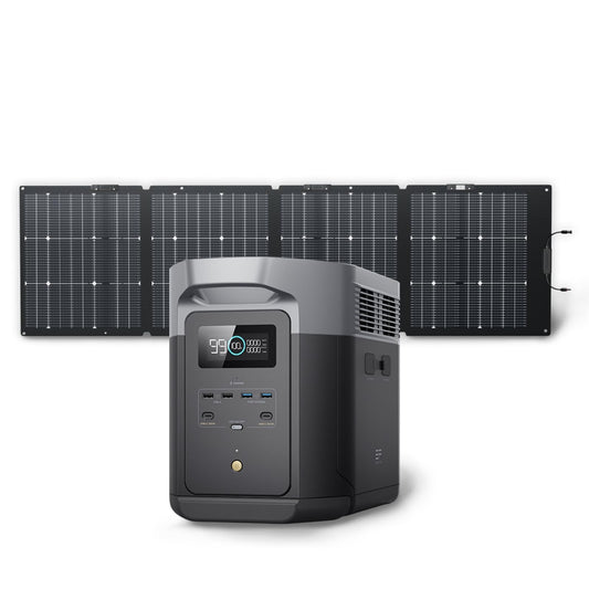 EF ECOFLOW Solargenerator DELTA 2 Max 2048Wh mit 220W Solarpanel, LiFePO4 Batterie tragbares Kraftwerk