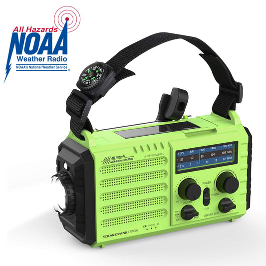 OnLyee Hand Crank Radio, Notfall Wetter Solar tragbare Radio 5-Wege Wetter Radio AM / FM / SW / NOAA Wetter Radio mit LED-Taschenlampe, Leselampe, 2000mAh Power Bank USB-Ladegerät, SOS Alarm und