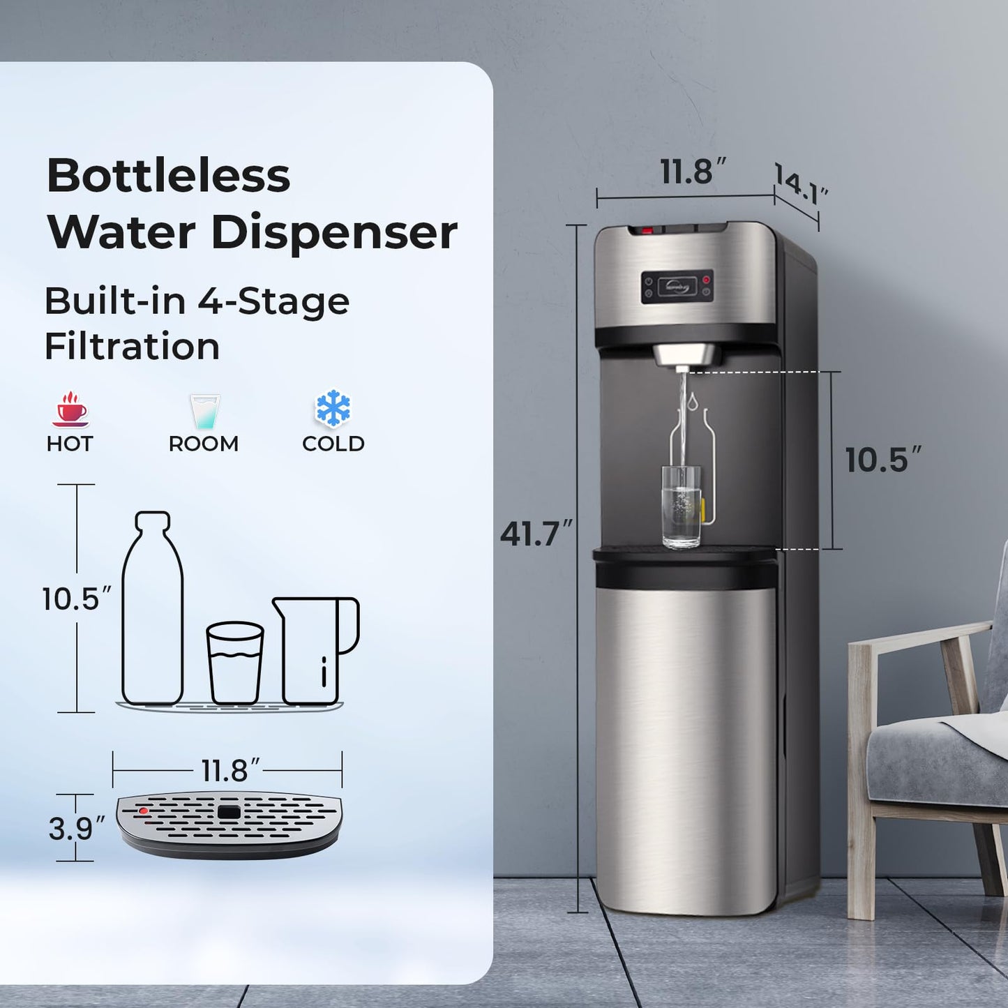iSpring Flaschenloser Wasserspender mit eingebauter 4-stufiger Filtration
