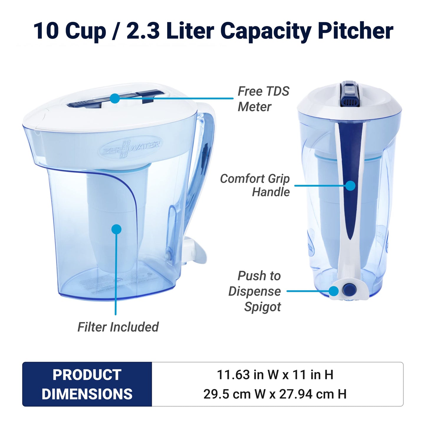 ZeroWater 10-Cup Ready-Pour 5-Stufen-Wasserfilter-Pitcher