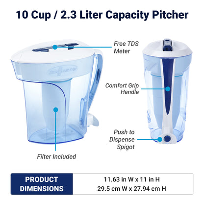 ZeroWater 10-Cup Ready-Pour 5-Stufen-Wasserfilter-Pitcher
