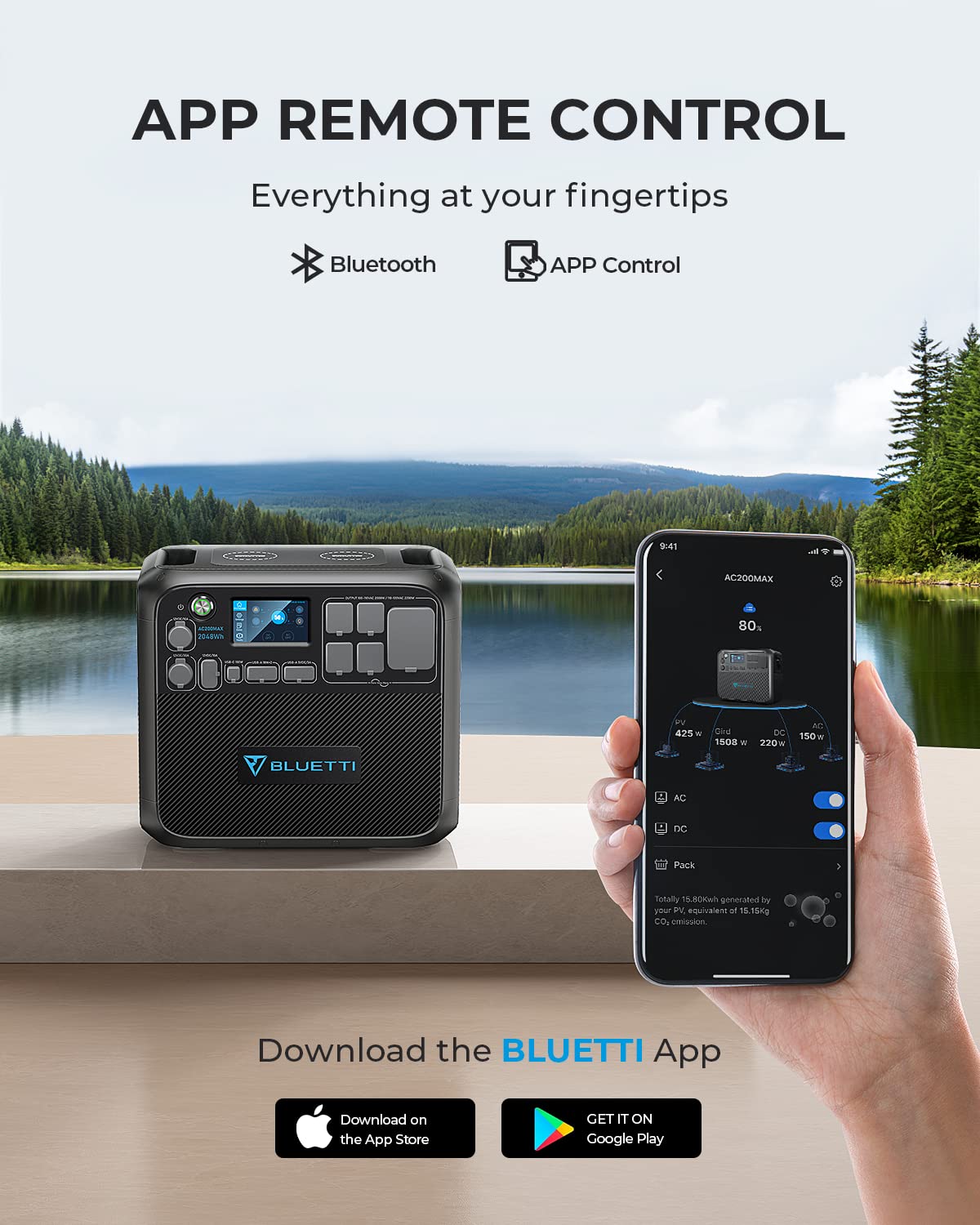 BLUETTI Portable Power Station AC200MAX, 2048Wh Solargenerator Erweiterbar auf 8192Wh, 5 2200W AC Outlets, LiFePO4 Batterie für Camping, Notfall