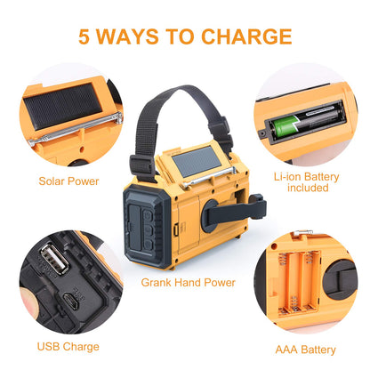 Wetter Radio Raynic Solar Hand Crank Emergency Radio 5 Möglichkeiten angetrieben AM / FM / SW / NOAA Wetter Alarm tragbares Radio mit Taschenlampe, Leselampe, Handy-Ladegerät und SOS-Alarm (gelb)