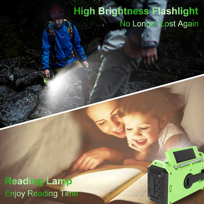 OnLyee Hand Crank Radio, Notfall Wetter Solar tragbare Radio 5-Wege Wetter Radio AM / FM / SW / NOAA Wetter Radio mit LED-Taschenlampe, Leselampe, 2000mAh Power Bank USB-Ladegerät, SOS Alarm und