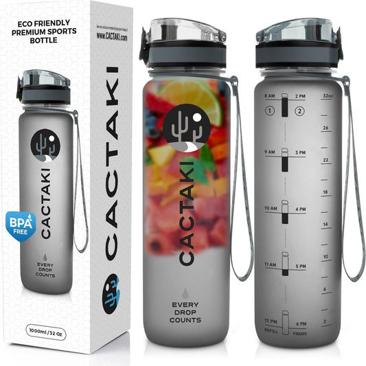 Cactaki BPA Kostenlose Sportwasserflasche mit Zeitmarkierung