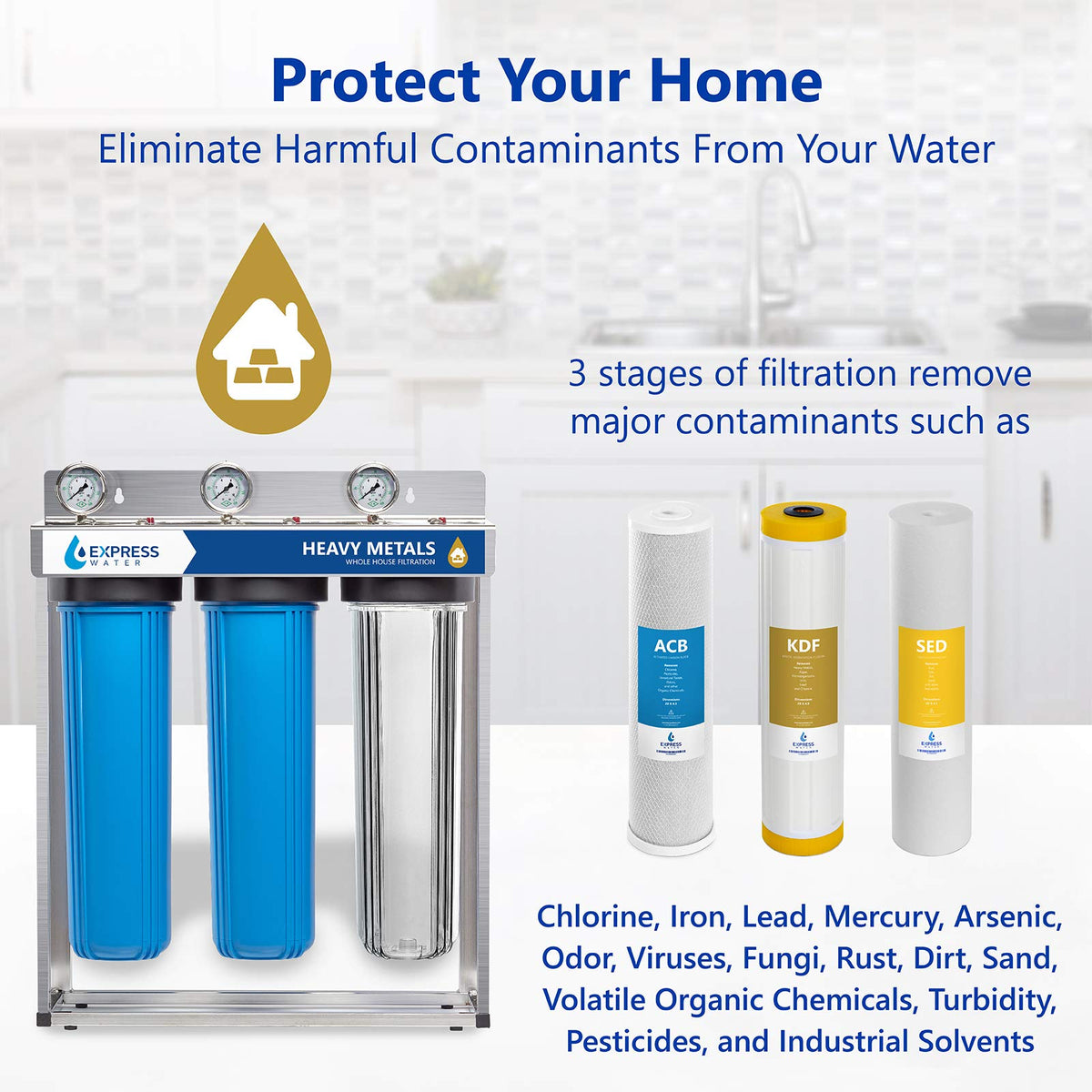 Express Wasser Schwermetall Ganzhaus Wasserfilter - 3 Stufen Home Wasser Filtration System