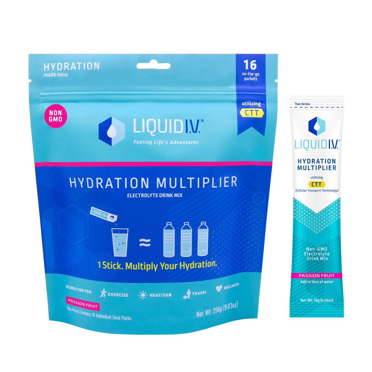 Liquid I.V. Hydration Multiplikator, Electrolyte Powder, Easy Open Packets, Supplement Drink Mix (Passion Fruit) (16)