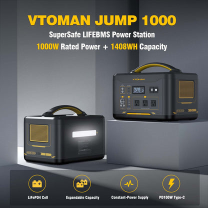 VTOMAN 1408Wh Portable Power Station 1000W Solar Generator Station