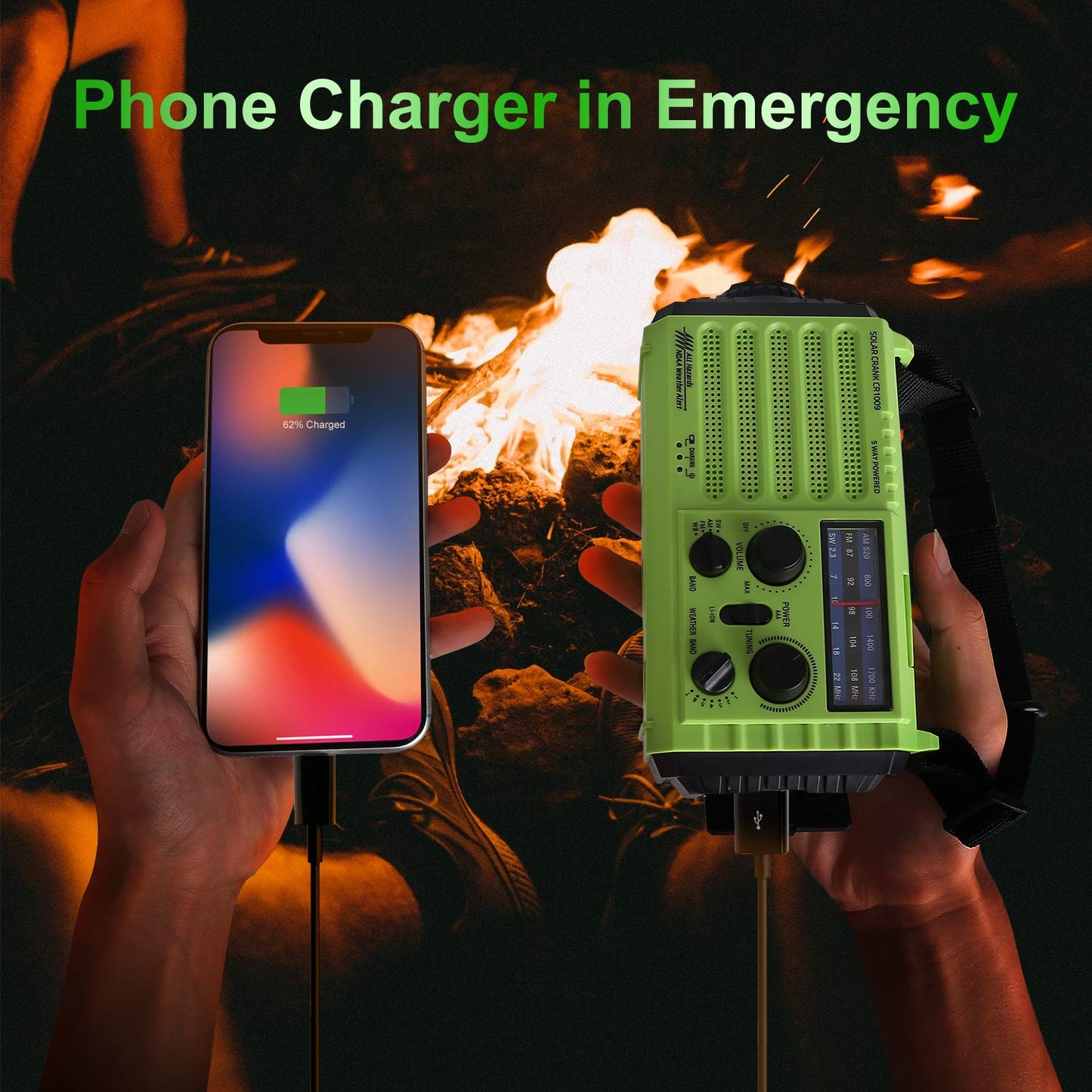 OnLyee Hand Crank Radio, Notfall Wetter Solar tragbare Radio 5-Wege Wetter Radio AM / FM / SW / NOAA Wetter Radio mit LED-Taschenlampe, Leselampe, 2000mAh Power Bank USB-Ladegerät, SOS Alarm und