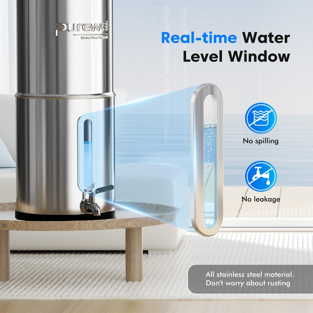 Purewell 2.25G Schwerkraftwasserfiltersystem mit Wasserstandfenster