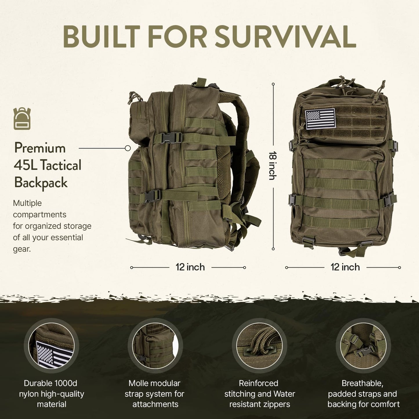 TacPreps 72-Stunden-Überlebens-Kit 45L Bug Out Bag
