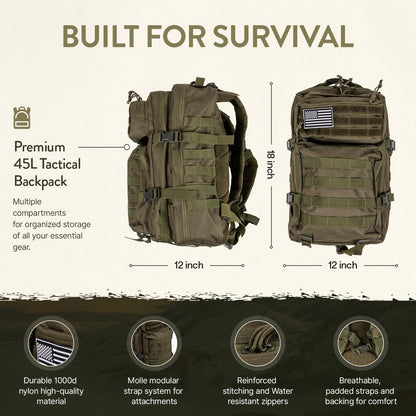 TacPreps 72-Stunden-Überlebens-Kit 45L Bug Out Bag