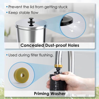Waterdrop King Tank Gravity-gefüttertes Wasserfiltersystem mit 2 Schwarzkohlefiltern und Metallspigot