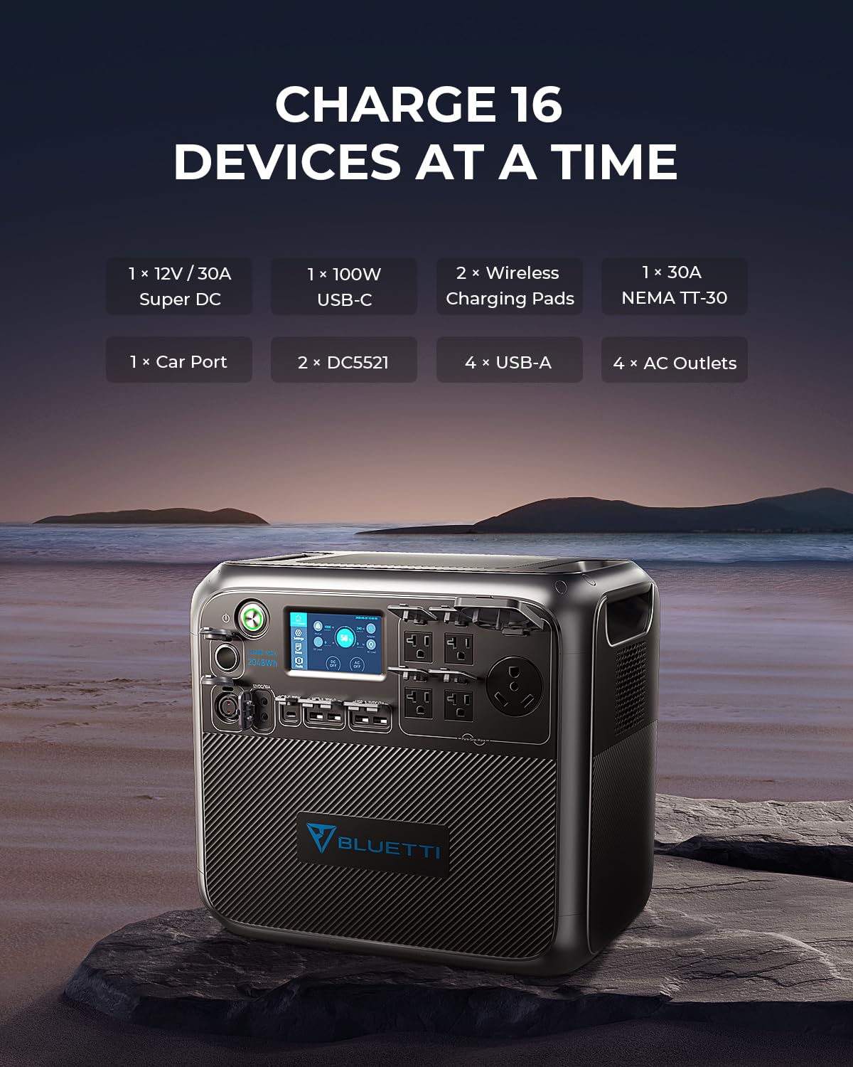BLUETTI Portable Power Station AC200MAX, 2048Wh Solargenerator Erweiterbar auf 8192Wh, 5 2200W AC Outlets, LiFePO4 Batterie für Camping, Notfall