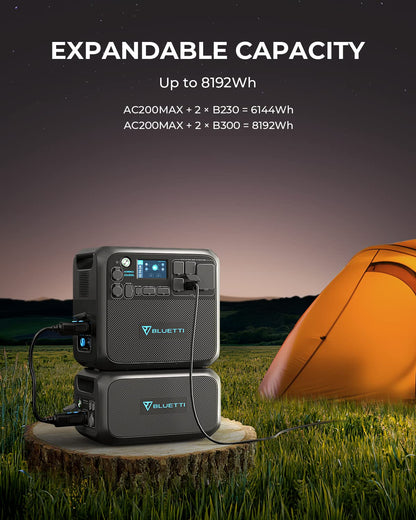 BLUETTI Portable Power Station AC200MAX, 2048Wh Solargenerator Erweiterbar auf 8192Wh, 5 2200W AC Outlets, LiFePO4 Batterie für Camping, Notfall