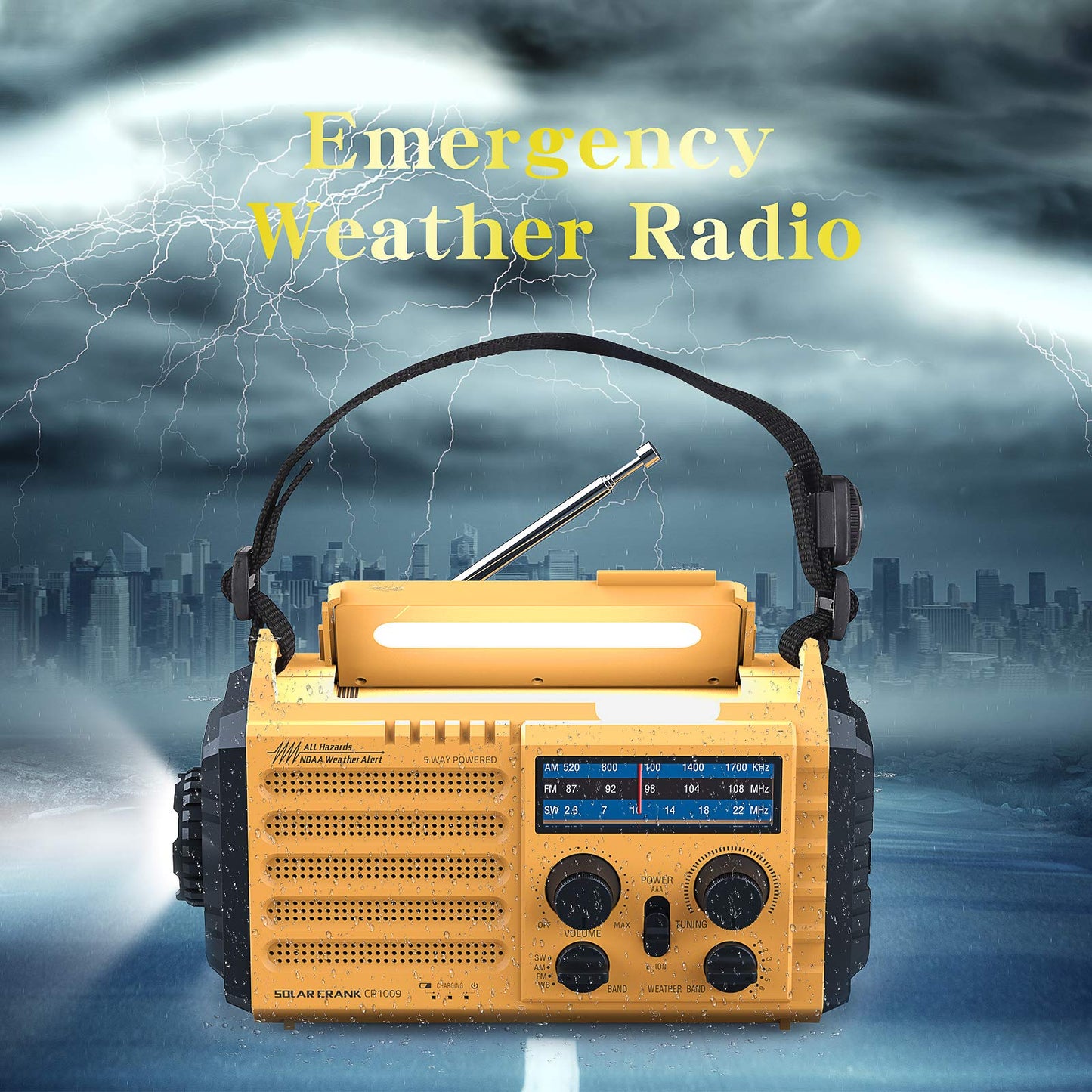 Wetter Radio Raynic Solar Hand Crank Emergency Radio 5 Möglichkeiten angetrieben AM / FM / SW / NOAA Wetter Alarm tragbares Radio mit Taschenlampe, Leselampe, Handy-Ladegerät und SOS-Alarm (gelb)