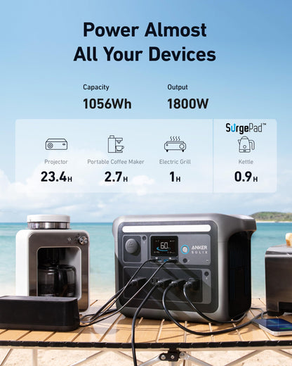 Anker SOLIX C1000 Portable Power Station, 1800W (Peak 2400W) Solargenerator, volle Ladung in 58 Min, 1056wh LiFePO4-Batterie für Home Backup, Stromausfälle und Outdoor-Camping (optional Solar Panel)