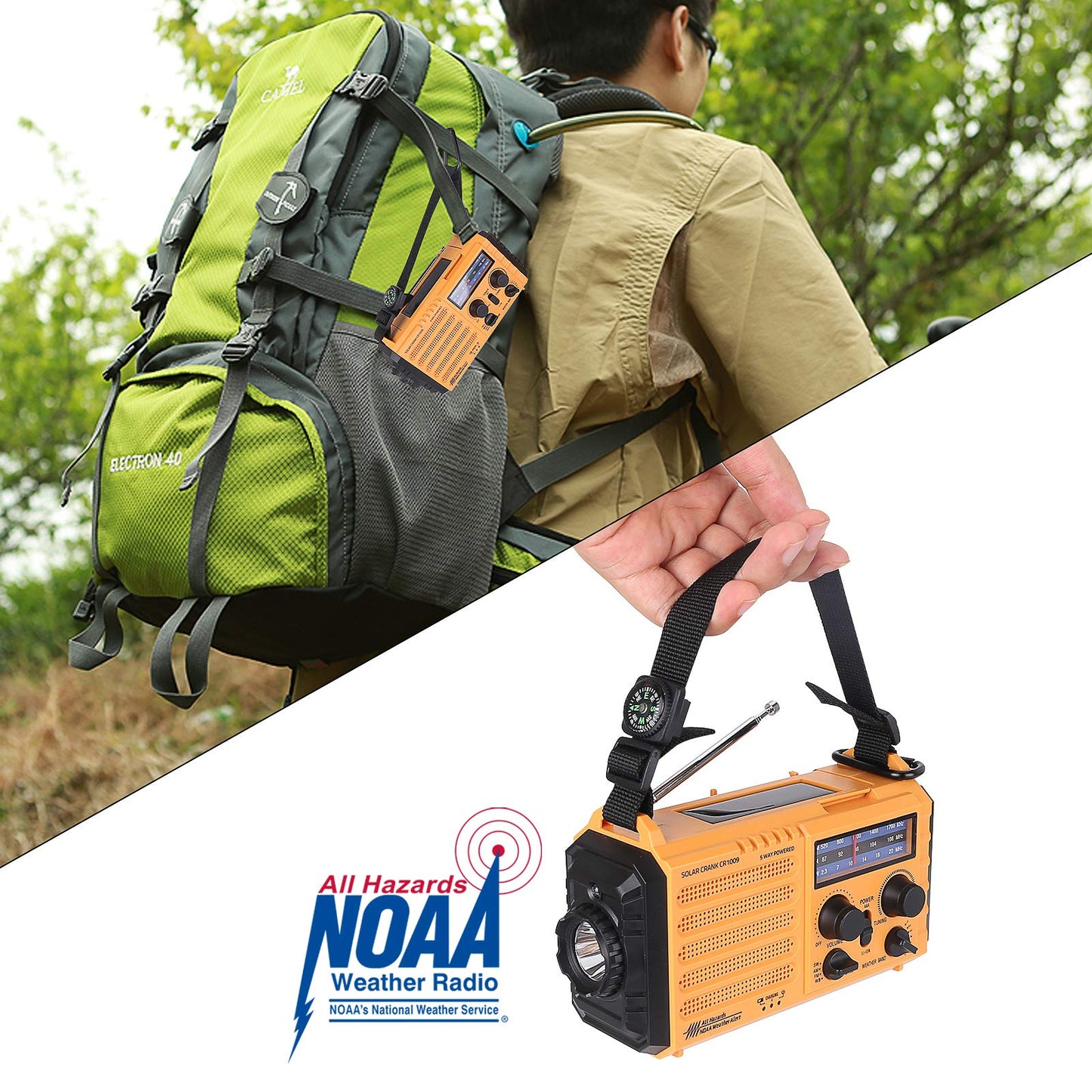 Wetter Radio Raynic Solar Hand Crank Emergency Radio 5 Möglichkeiten angetrieben AM / FM / SW / NOAA Wetter Alarm tragbares Radio mit Taschenlampe, Leselampe, Handy-Ladegerät und SOS-Alarm (gelb)