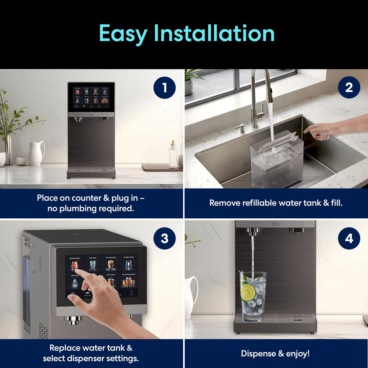 Brio Q60 Sparkling Water Countertop Dispenser mit nachfüllbarem Tank