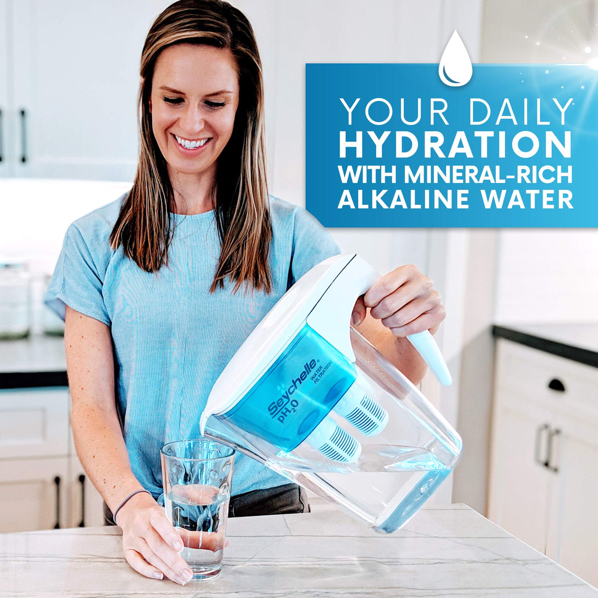 Seychelle pH2O Alkalischer Wasserfilter-Pitcher - pH-Verbesserung der Filtration - 200 Gallonen Kapazität - USA-Hergestellter Filter, BPA-frei, 1814 g