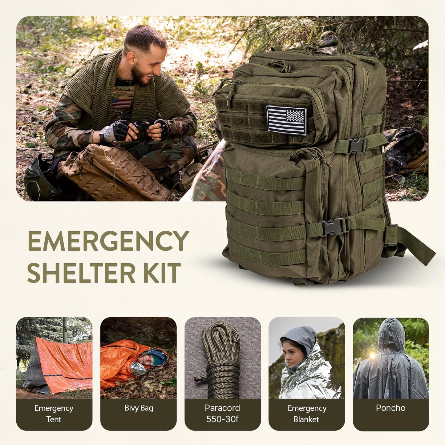 TacPreps 72-Stunden-Überlebens-Kit 45L Bug Out Bag