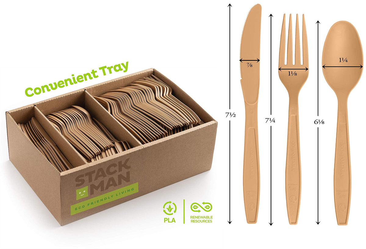 Stapel Mann Einwegbesteck-Set [360 Packung] 100% kompostierbare Kunststoff-Silberwaren