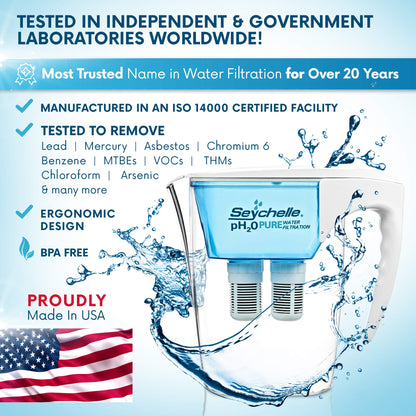 Seychelle pH2O Alkalischer Wasserfilter-Pitcher - pH-Verbesserung der Filtration - 200 Gallonen Kapazität - USA-Hergestellter Filter, BPA-frei, 1814 g