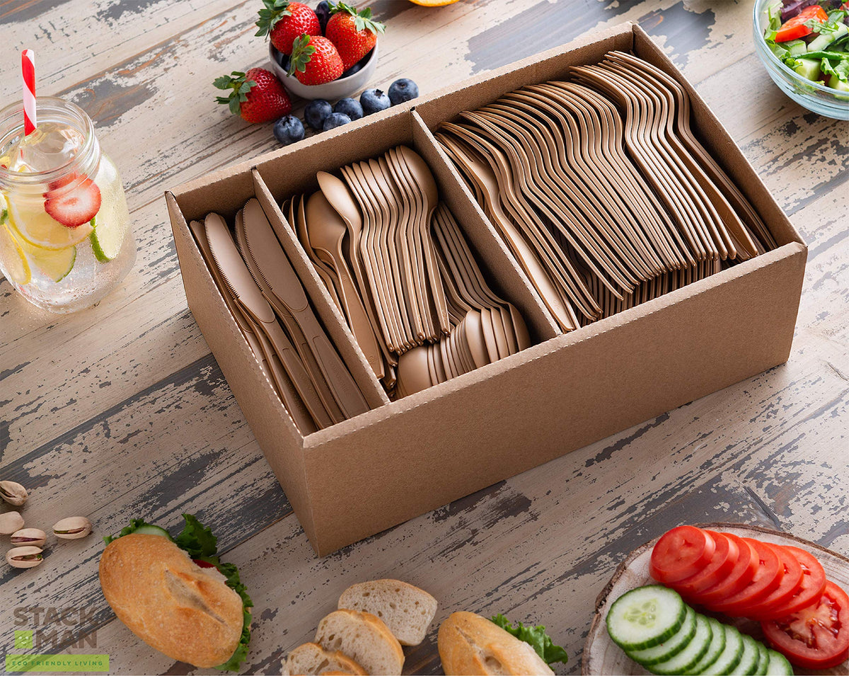 Stapel Mann Einwegbesteck-Set [360 Packung] 100% kompostierbare Kunststoff-Silberwaren