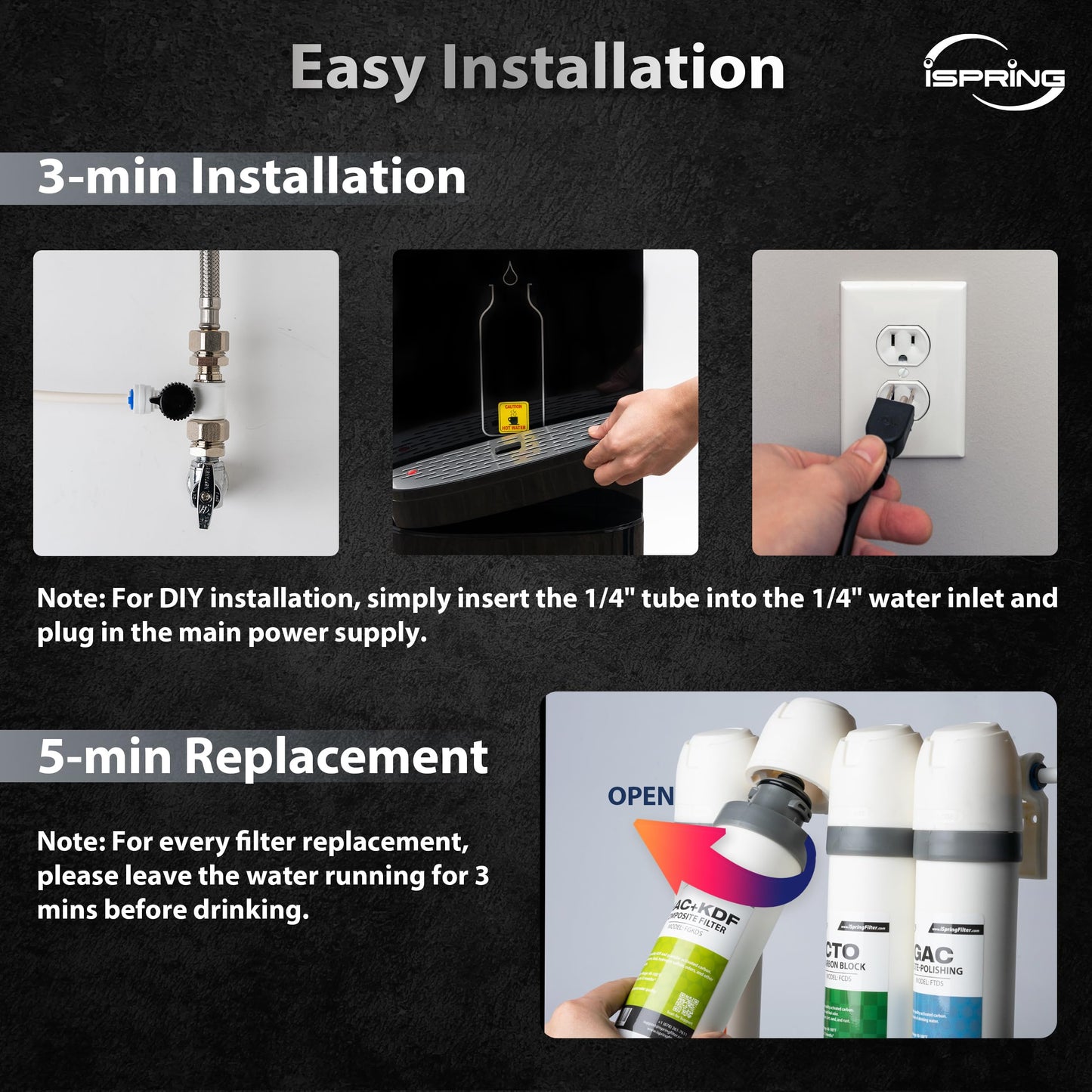 iSpring Flaschenloser Wasserspender mit eingebauter 4-stufiger Filtration